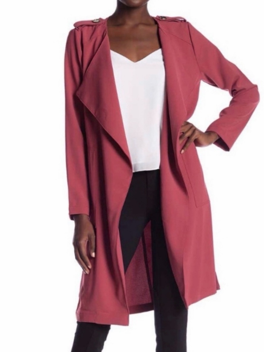 Elodie Open-Front Trench Coat in Rose Mauve